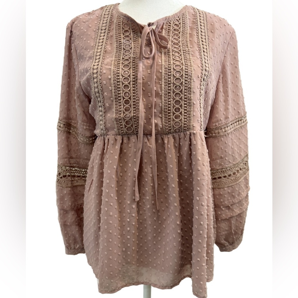 Indigo Soul Dusty Rose Lace Detail Blouse. Small